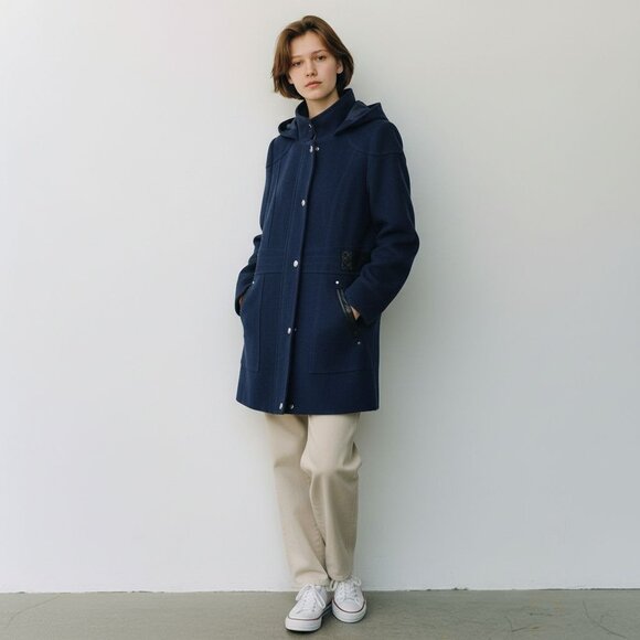 GUESS Los Angeles Women’s Wool Blend Hooded Pea Coat Navy Large - Picture 3 of 14